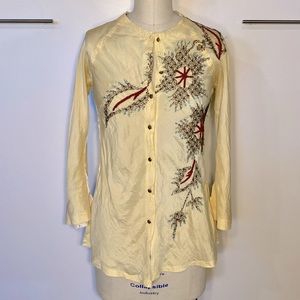 NWOT MAI LAM Vietnamese Yellow Silk Embroidery Blouse - size S